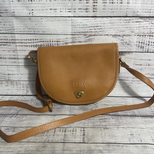 Vintage Y2K Guess Brown Leather Crossbody Saddle Bag Purse