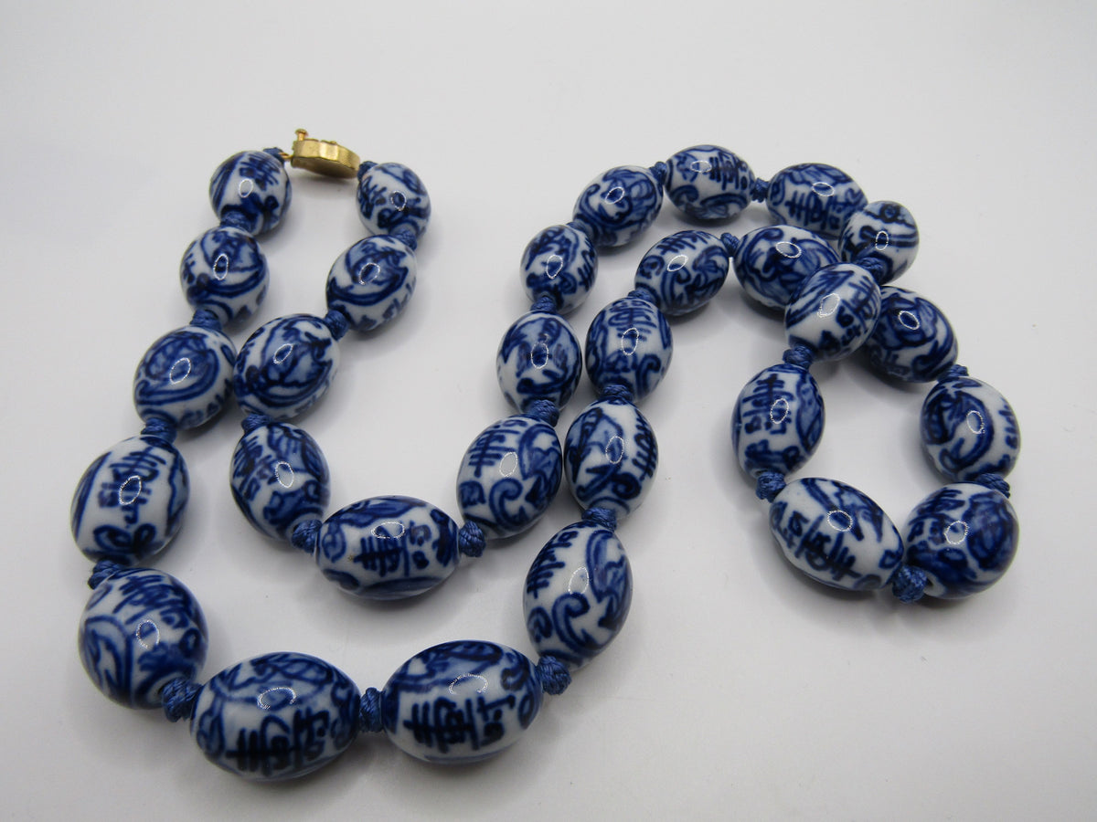 23" 13mm Hand Painted Chinese Ceramic Bead Necklace
