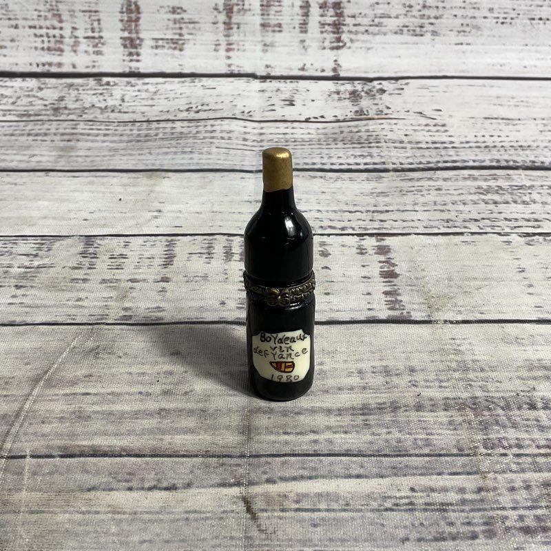 Vintage Bordeaux Vin De France 2.5" Wine Bottle Hinged Porcelain Trinket Box