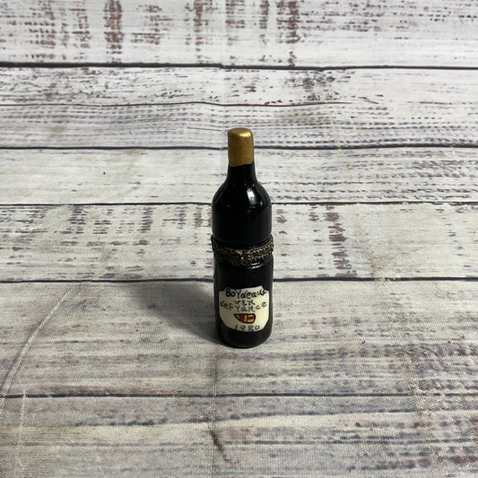 Vintage Bordeaux Vin De France 2.5" Wine Bottle Hinged Porcelain Trinket Box