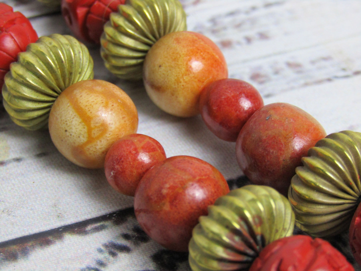 Artisan Handcrafted Apple Sponge Coral Floral Cinnabar Bead Necklace