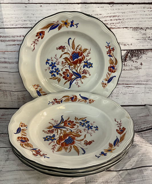 Luneville France Louis XV Paquerette Set of 4 Soup Bowls Multicolor