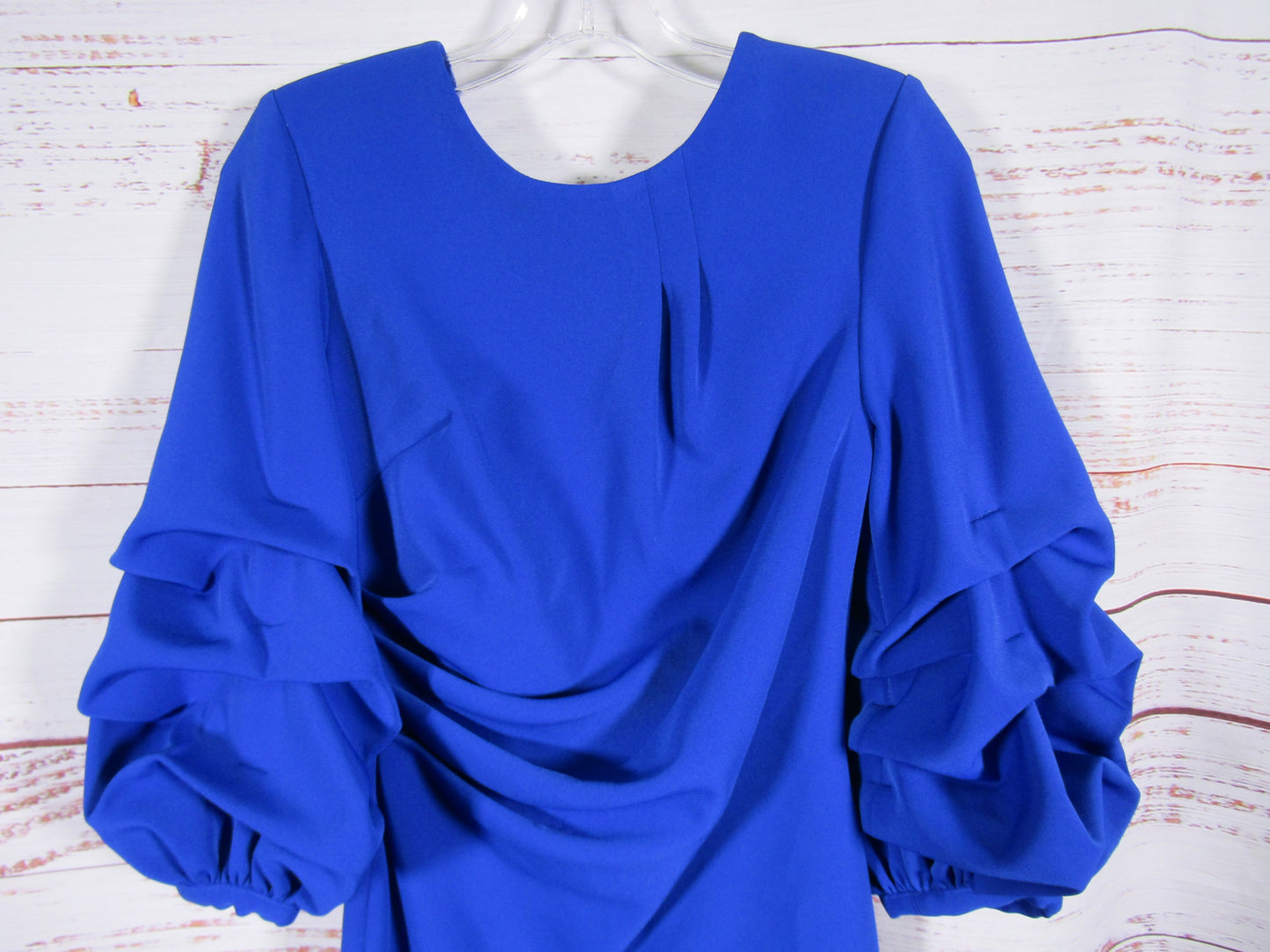 Alberto Makali Women's Royal Blue Crepe Ruffled 3/4 Sleeve Dress Size 2