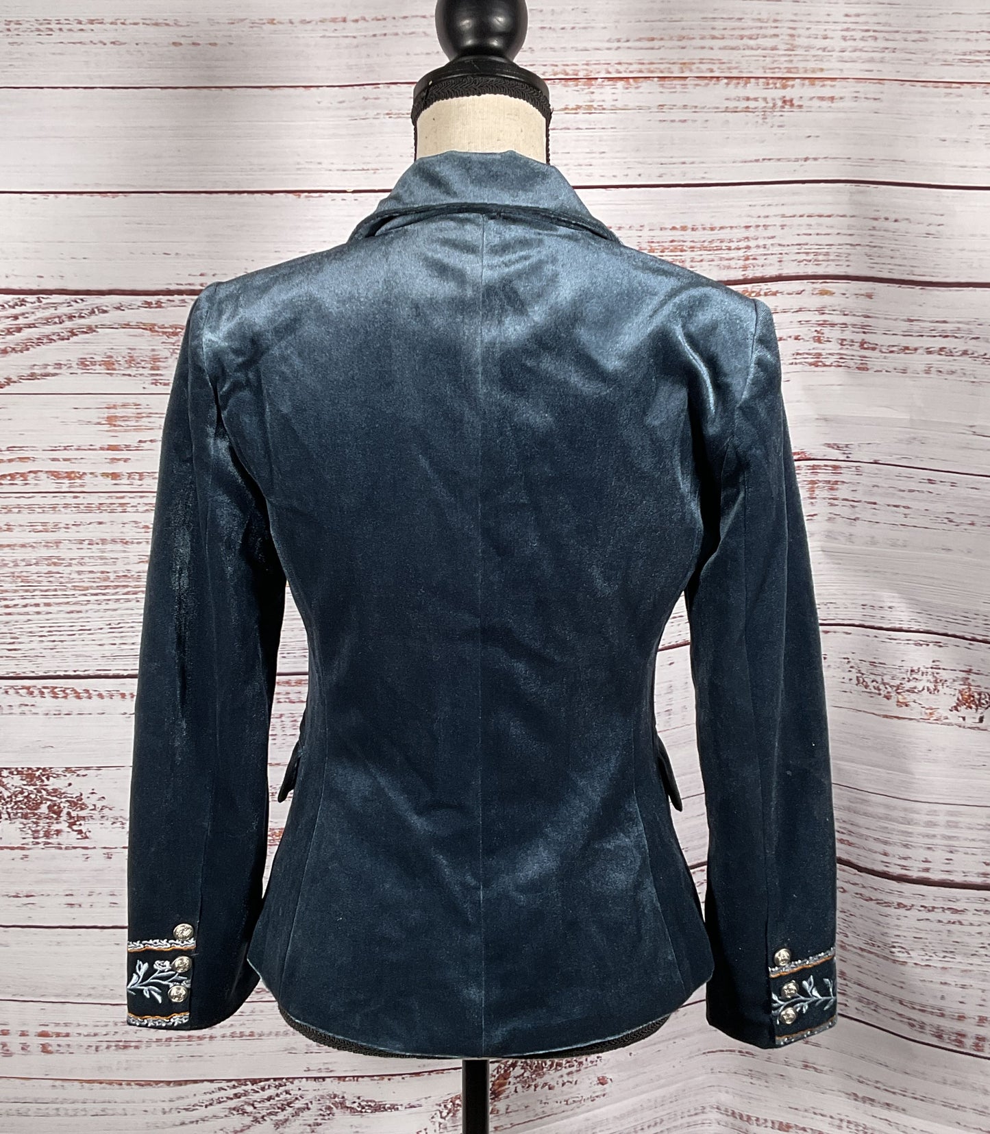 Futario Embroidered Cuff Floral Velvet Blue XS