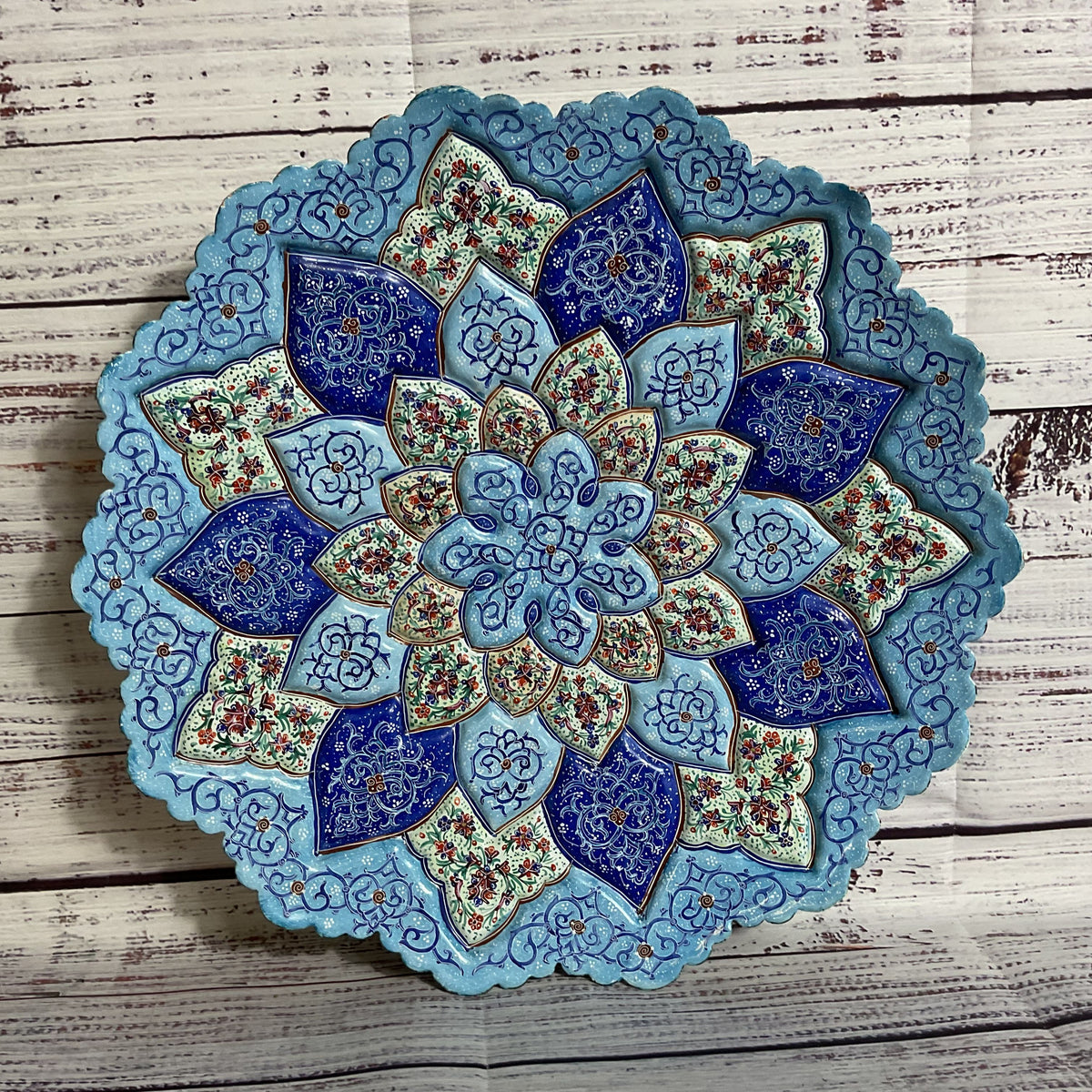 VTG. Minakari Persian Enamel Decorative Hanging Plate- 11.75"