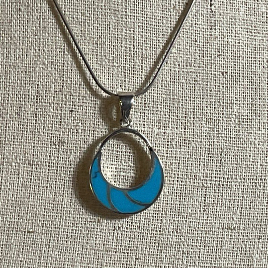 Sterling Silver Turquoise Pendant 18" Chain Necklace- 8.19g