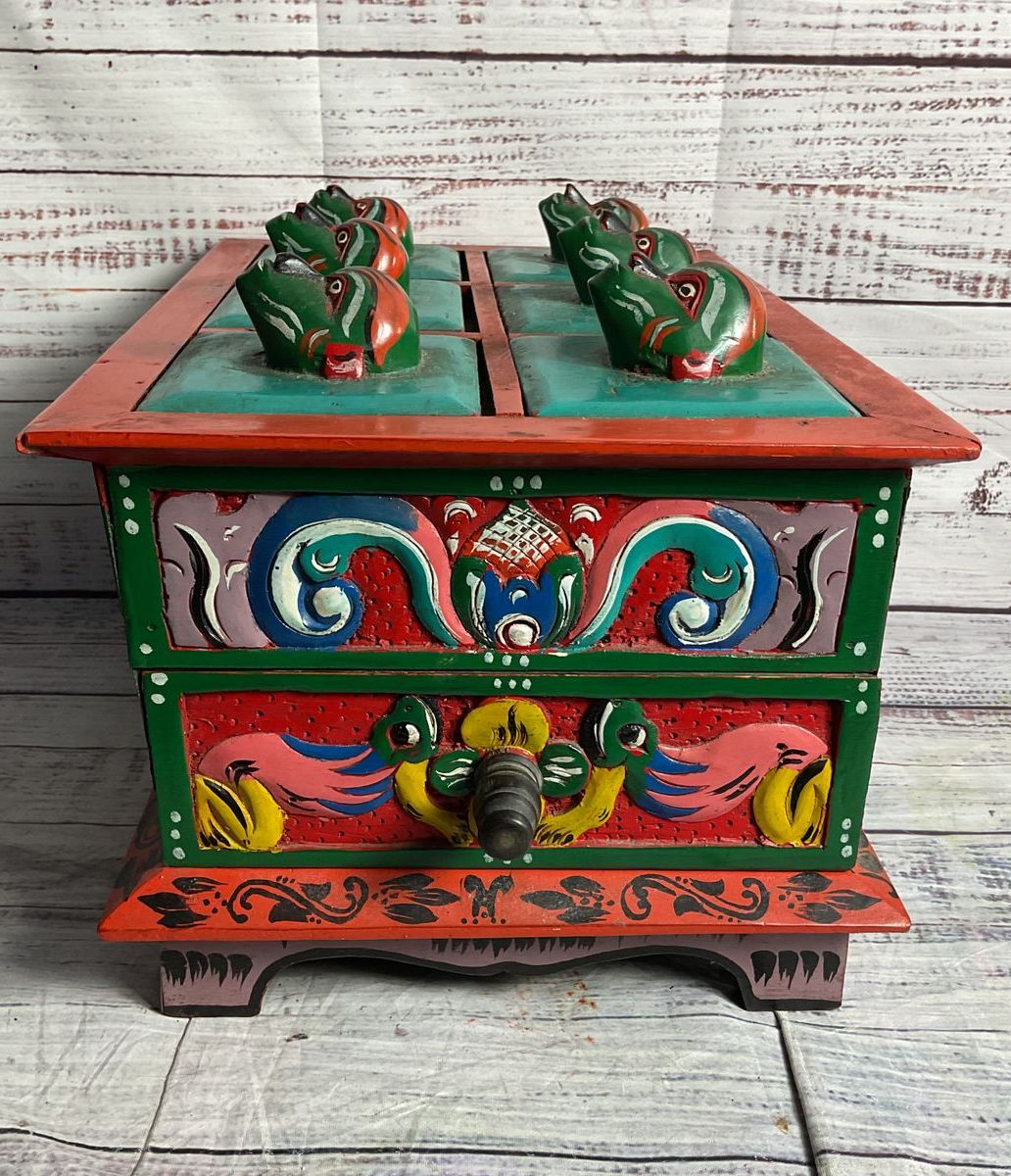 Asian Painted Fish Trinket Storage Box Multicolor