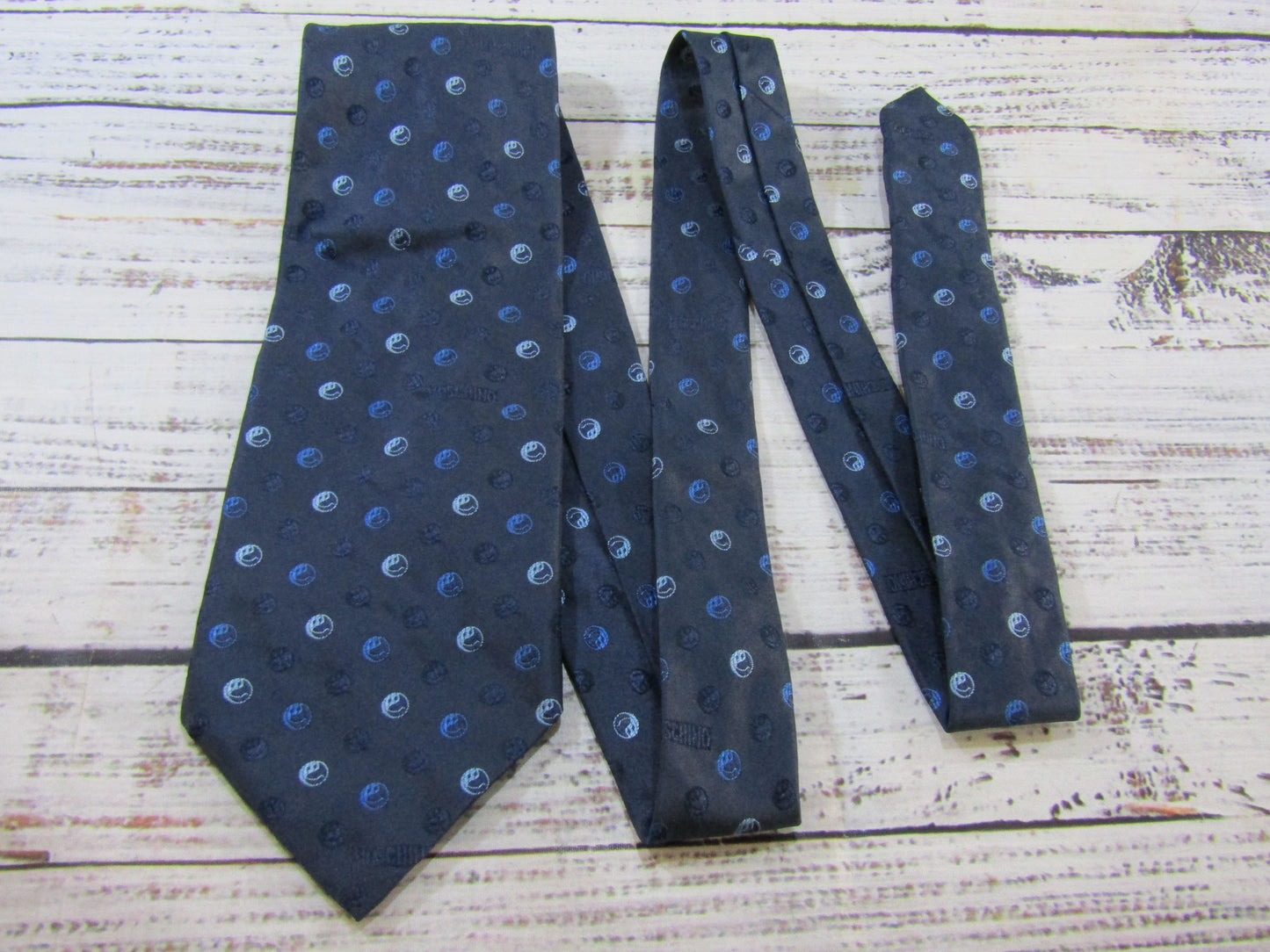 Moschino Men's Blue Bubbles Print Silk Tie Made in Italy