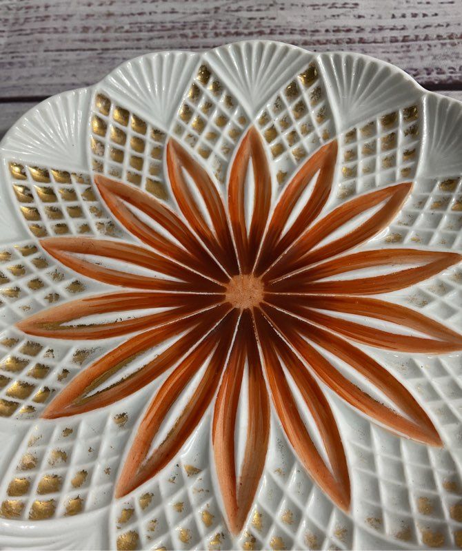 Meissen Hand Painted Porcelain Plate Floral Red Orange Gold 5.5"