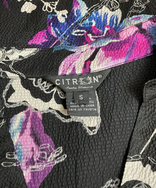Citron Black Butterfly Button-Up Blouse 95% Silk - Size Small
