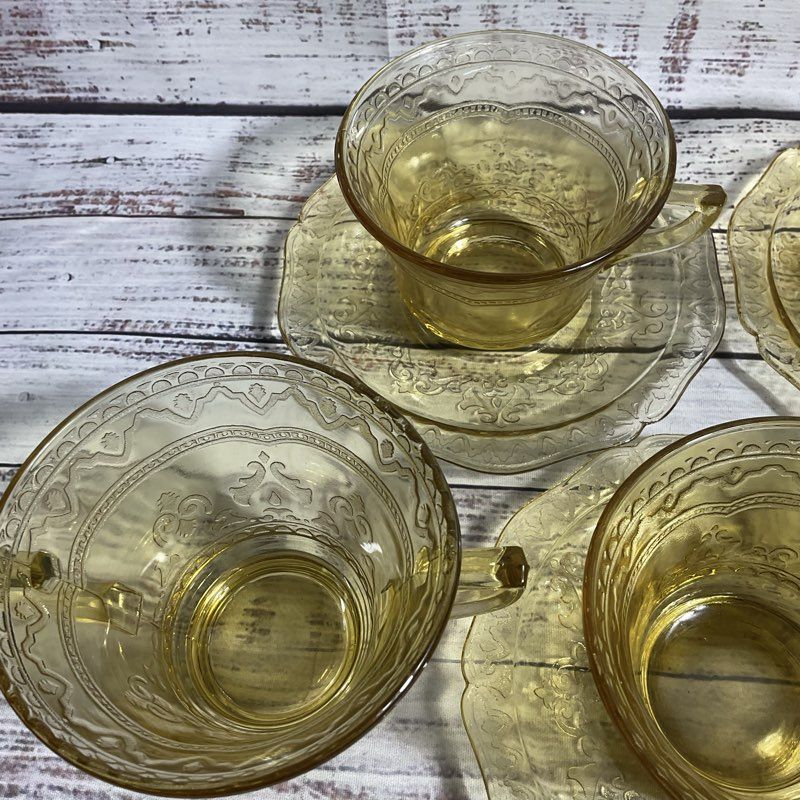 Vtg. Federal Glass Patrician Amber 8 Pc. Depression Era Tea Set