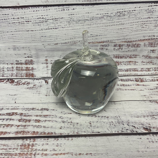 Vintage Clear Crystal Glass Apple Paperweight Sculptures 4" Tang Signed 1983