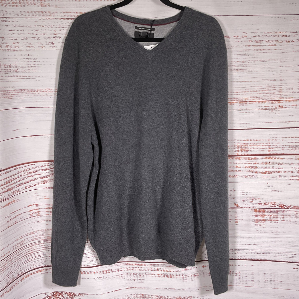 NWT NORDSTROM Men's Shop Men's Gray 100% Cashmere V-Neck Pullover Sweater-SZ XL