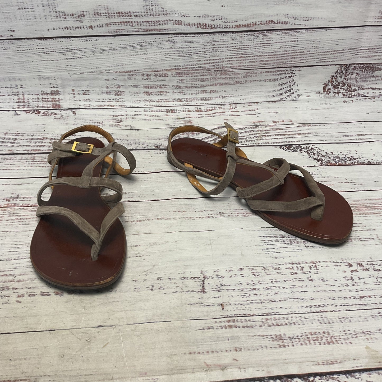Chie Mihara Brown Taupe Suede Flats Strappy Sandal Women Size 7