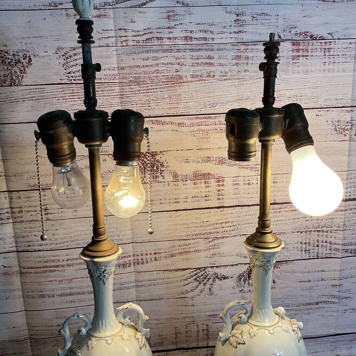 Pair of ANTIQUE French Hand Painted Porcelain Lamps- NO SHADES