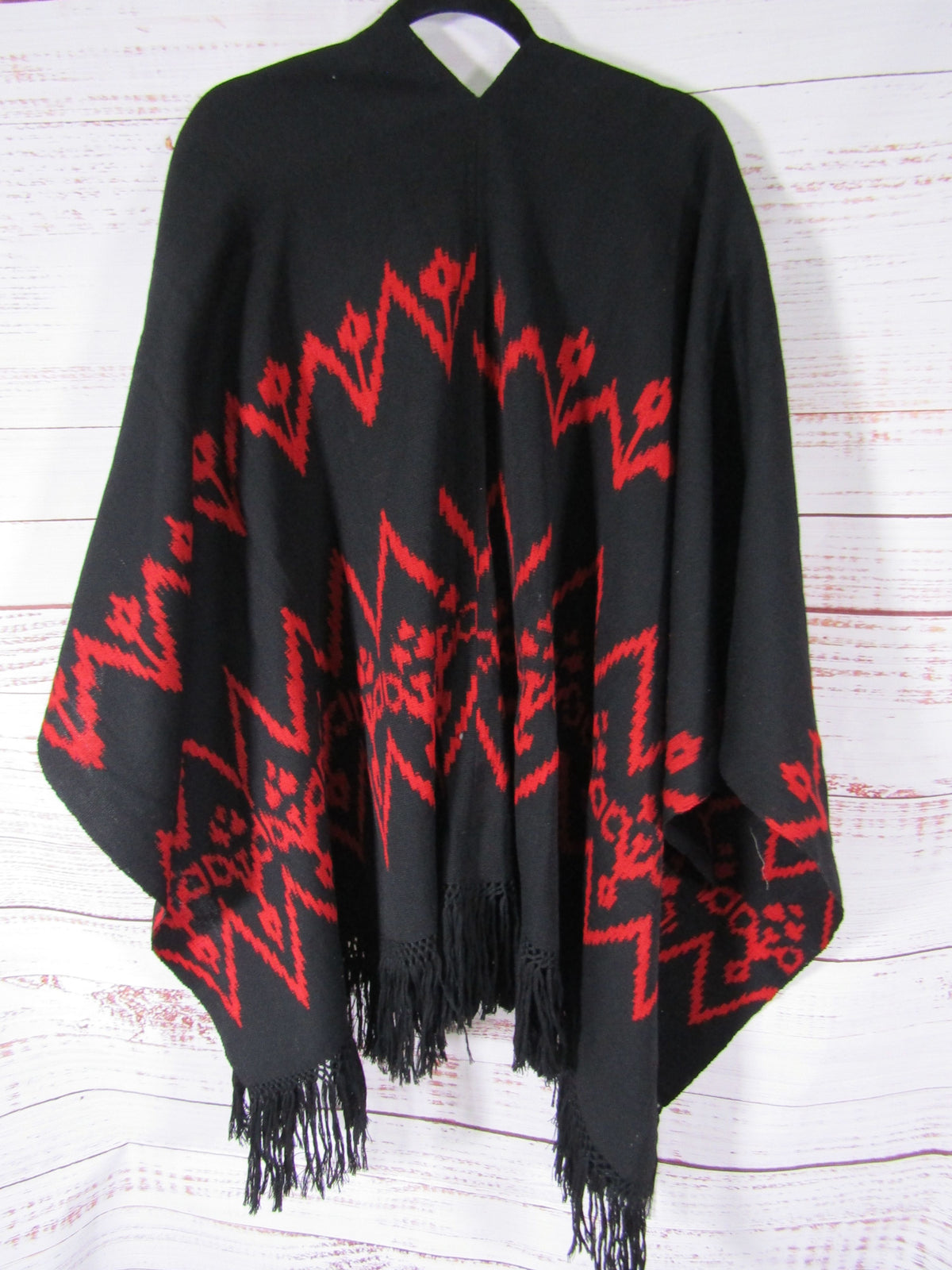 GoGo Folklore by Olga Fisch Women's Black & Red Handwoven Wool Shawl