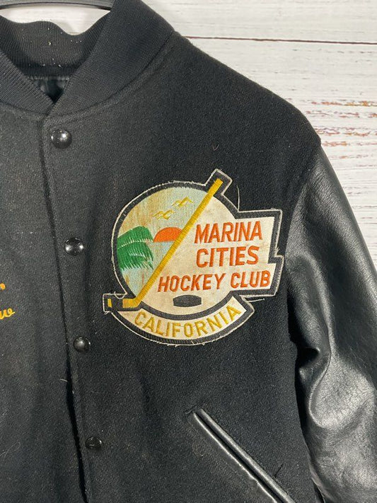Vintage Marina Cities Hockey Club California Wool Leather Jacket Size Youth L