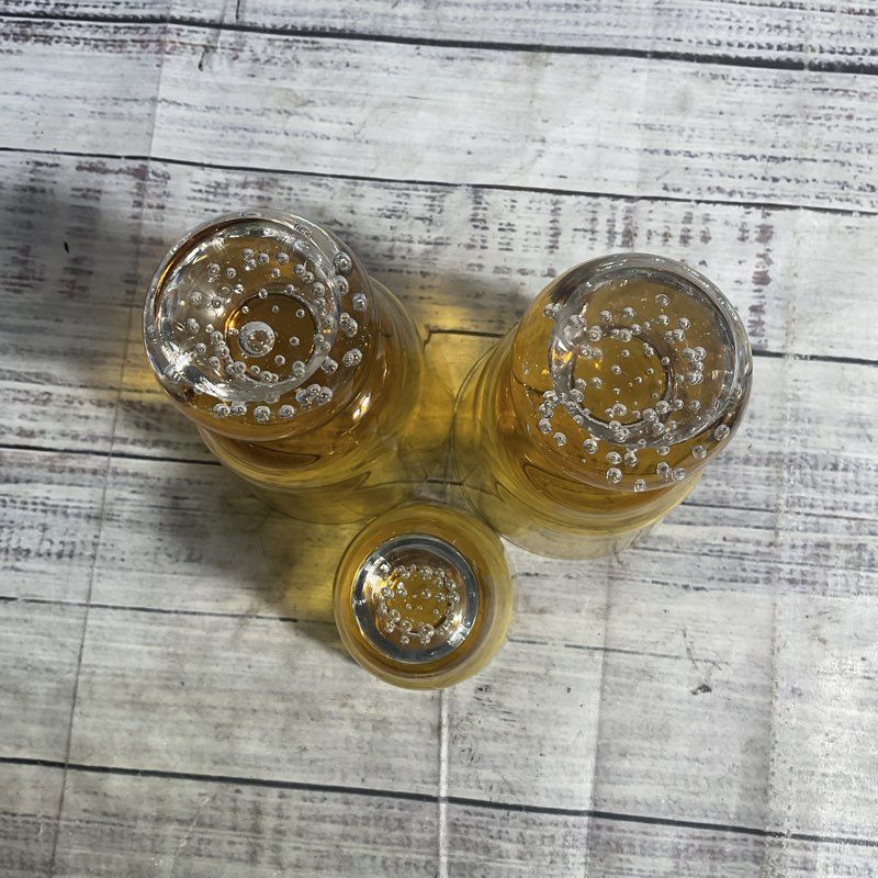 3 Pc. Set Of Amber Glass Bubble Base Tumbler Cups 5" & 4"