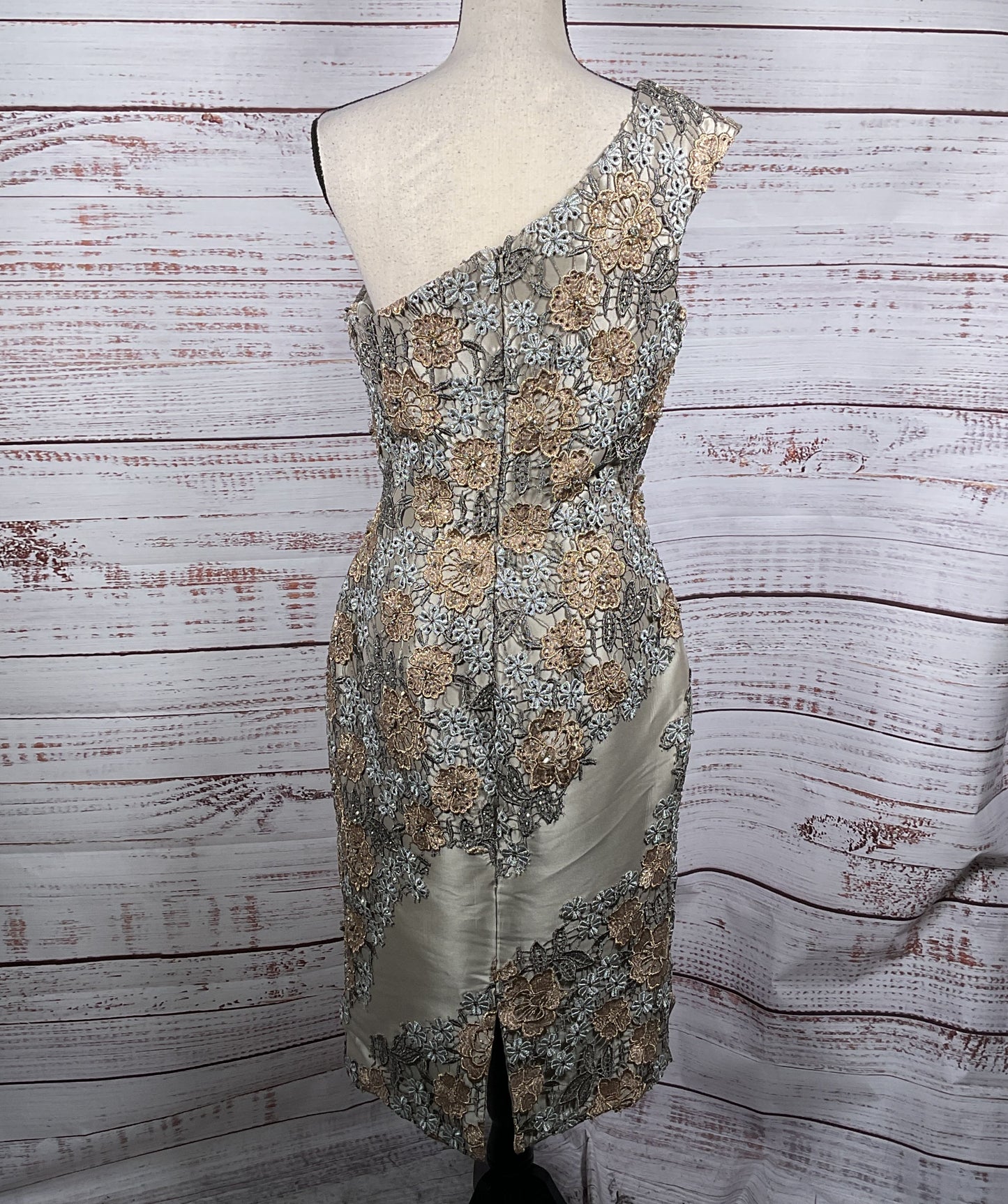 Terani Couture One Shoulder 231C0227 Embellished Dress Pewter Bronze 6
