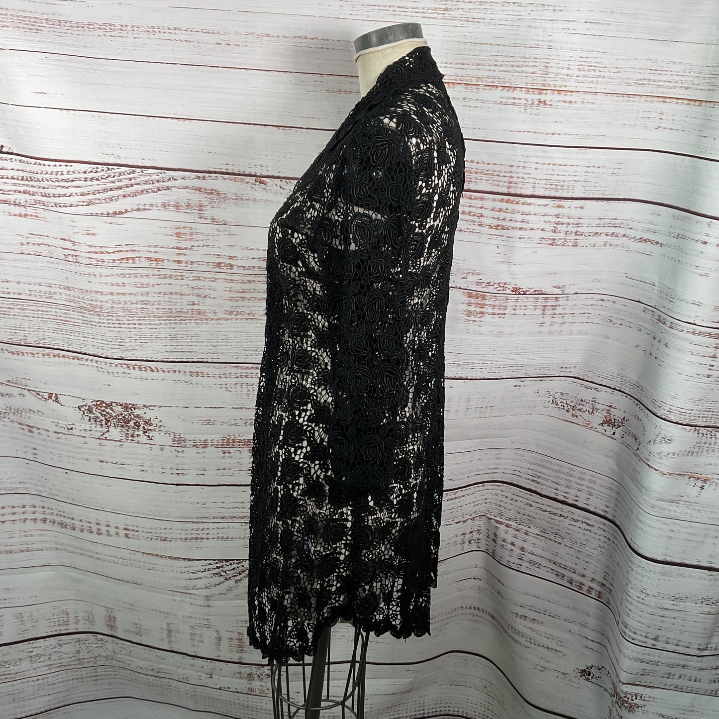 Nicole Bakti Black Lace Sheer Flower Long Cardigan - Size S
