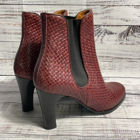 Stephane Kelian Burgundy Woven Leather Pump Heel Ankle Boot Women's 7.5 US/38 EU