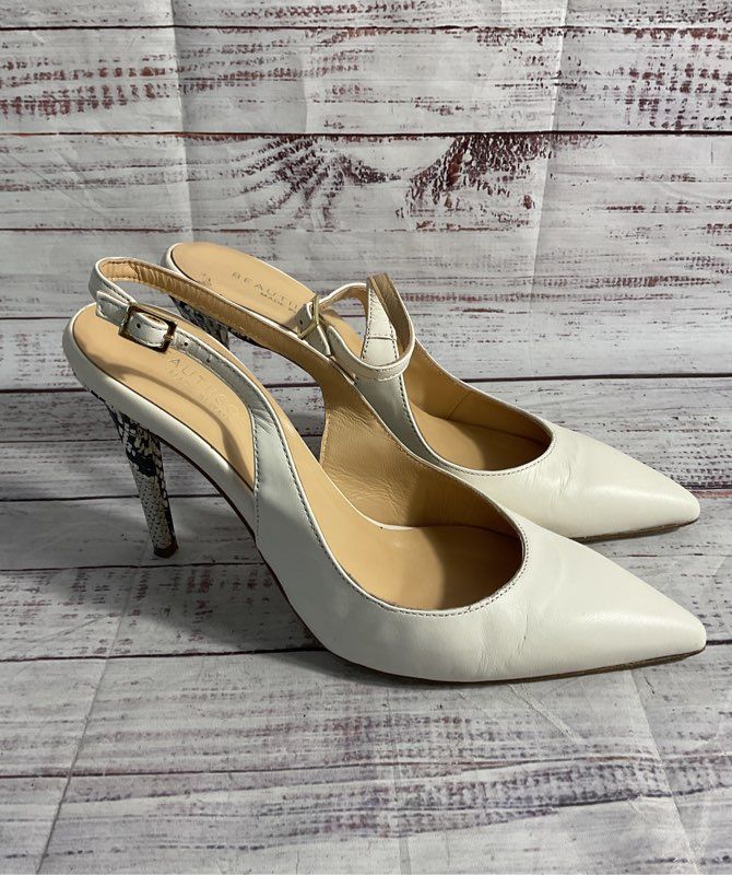 Beautiisoles Women's Slingback White Leather Pumps Size 10 Made in Italy