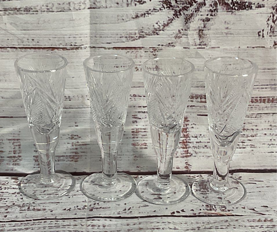 Vintage Cut Crystal 3.5" Set of 4 Sherry Port Shot Glasses Clear