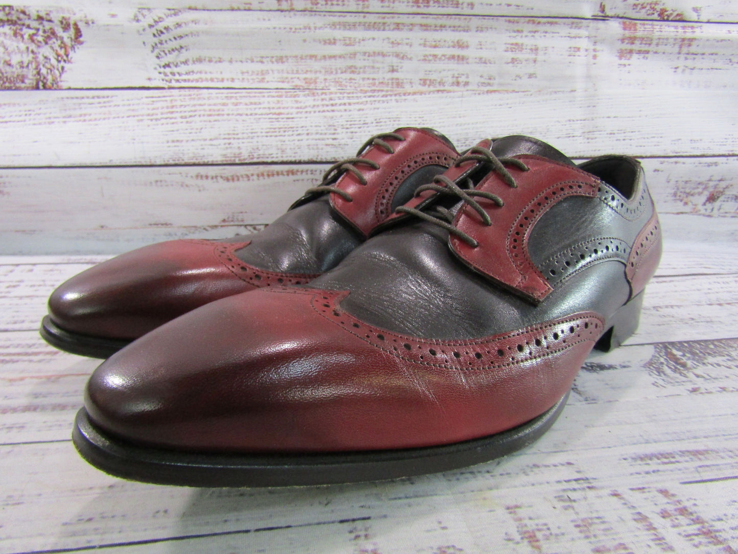 Emilio Franco Men's Black & Red Leather Wingtip Oxfords Size 11 Made in Italy