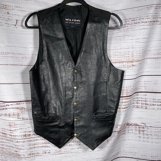 WILSONS The Leather Experts Men's Black Leather Front Vest- SZ M