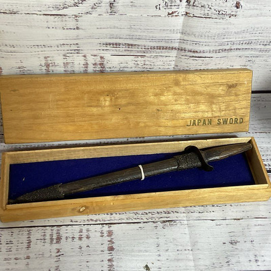 VTG./ANTIQUE Japanese Mini Sword & Wood/Metal Sheath with Wood Case- 9.5"