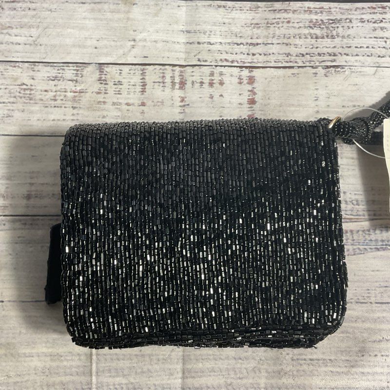 NWT Anthropologie Black Beaded Bow Wristlet Clutch Purse