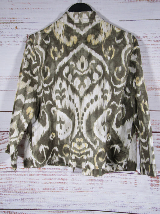 Chico's Ikat Women's Green Linen Blend Open Jacket Size 1
