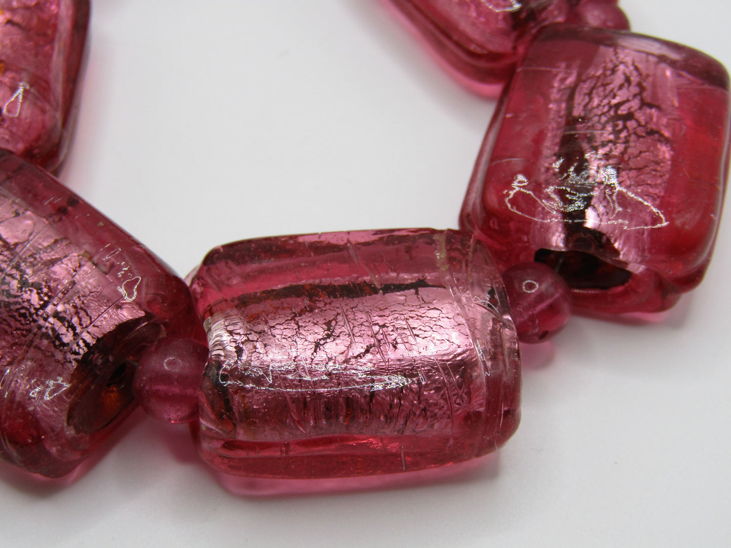 Vintage Artisan Handcrafted Silver Fleck Pink Glass Necklace