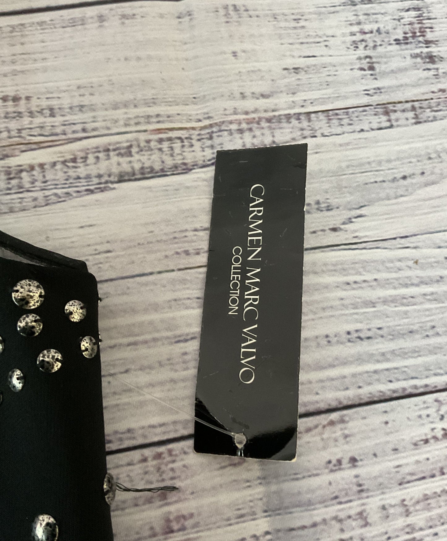 NWT Women's Carmen Marc Valvo Black Dress with silver & bronze studs Size 4