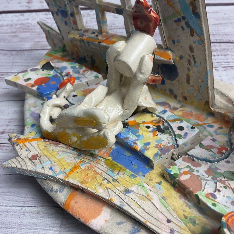 VTG. John Aaron NY Style #7 Al Pollock Ceramic Satirical Dog Sculpture *DAMAGED*