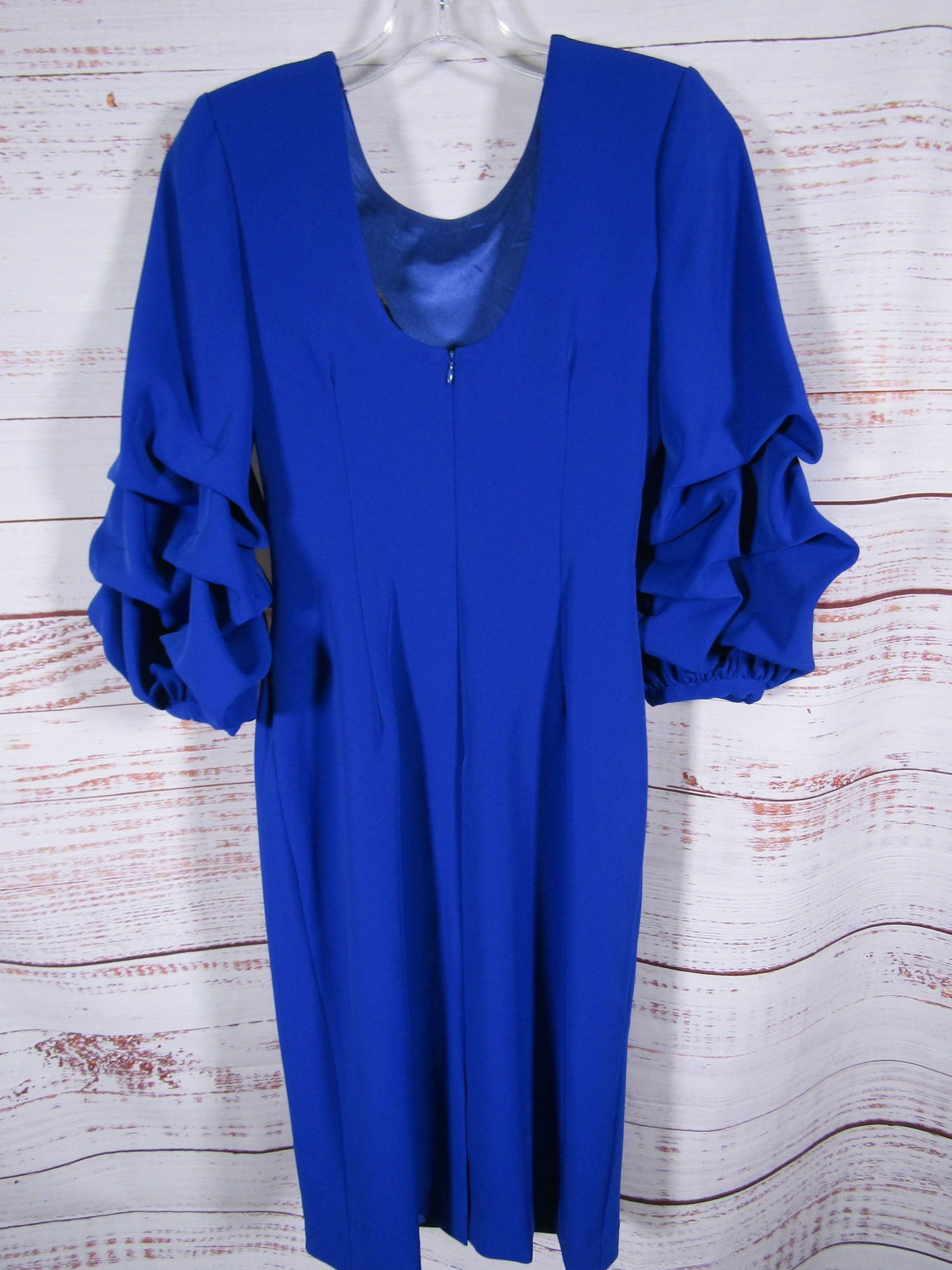 Alberto Makali Women's Royal Blue Crepe Ruffled 3/4 Sleeve Dress Size 2
