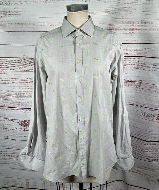 Etro Men's Long Sleeve Button Down Embroidered Shirt Gray 43