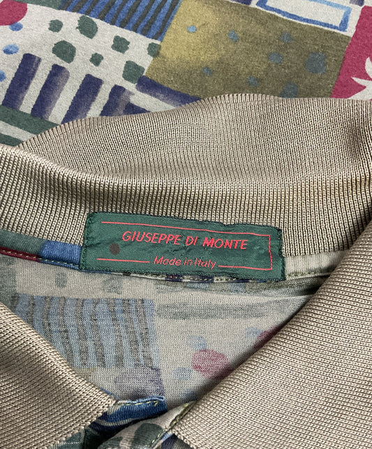 Giuseppe Di Monte Green Multi Colored Collared Polo T-Shirt - Size Small