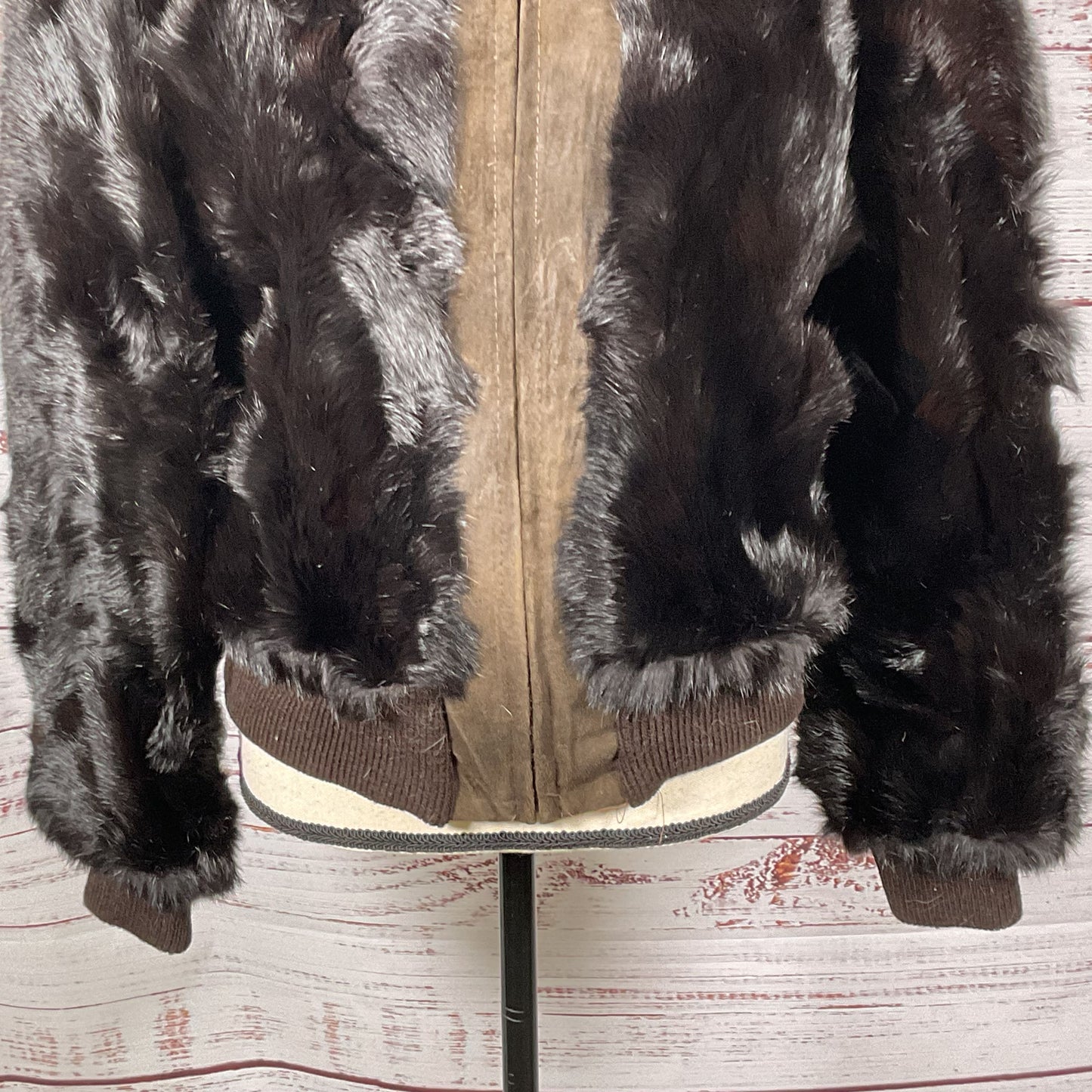 VTG. DINO RICCO Women's Brown Rabbit Fur & Suede Trim Bomber Jacket- SZ L