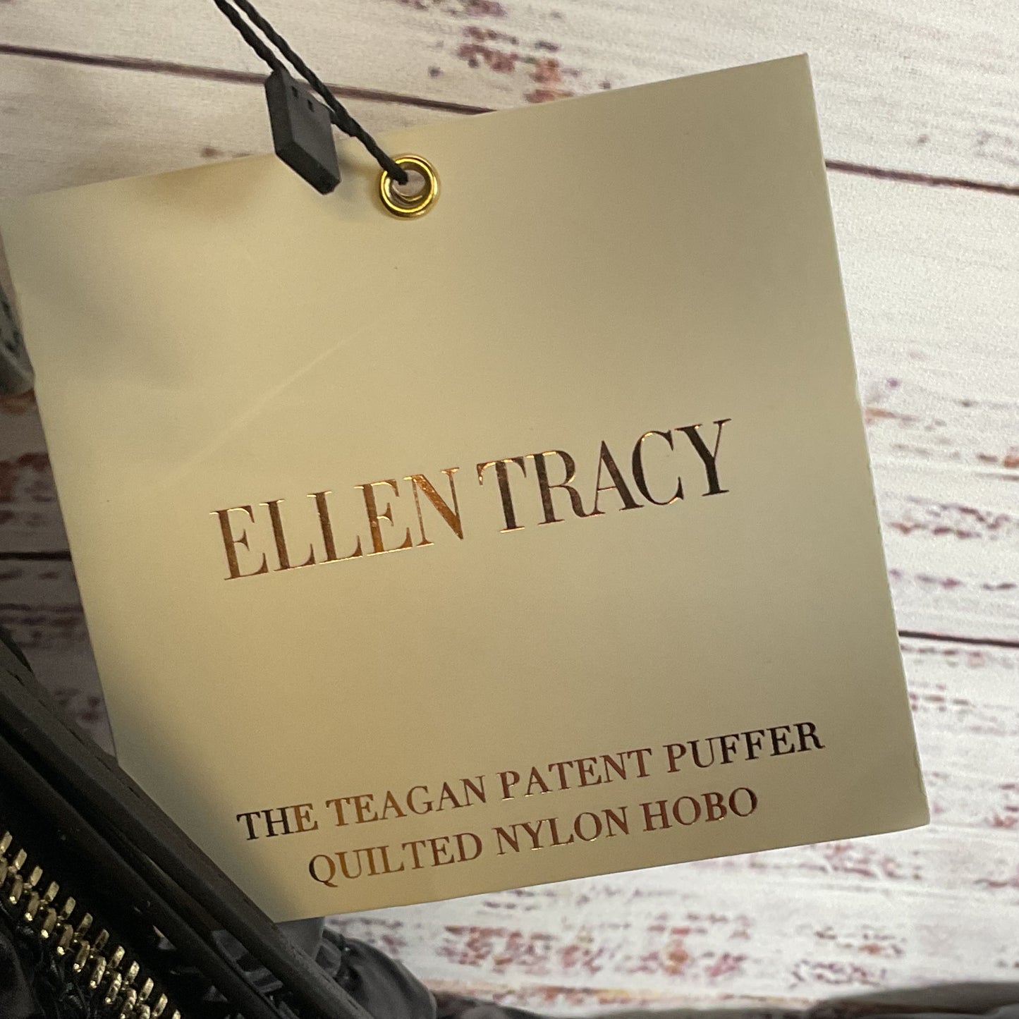 NWT ELLEN TRACY The Teagan Black Patent Puffer Quilted Nylon Hobo Crossbody