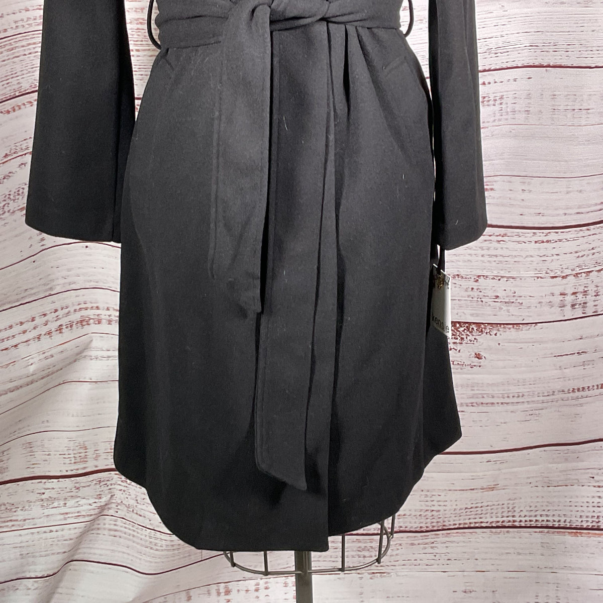 KENSIE Women's Black Hooded Belted Overcoat- SZ M
