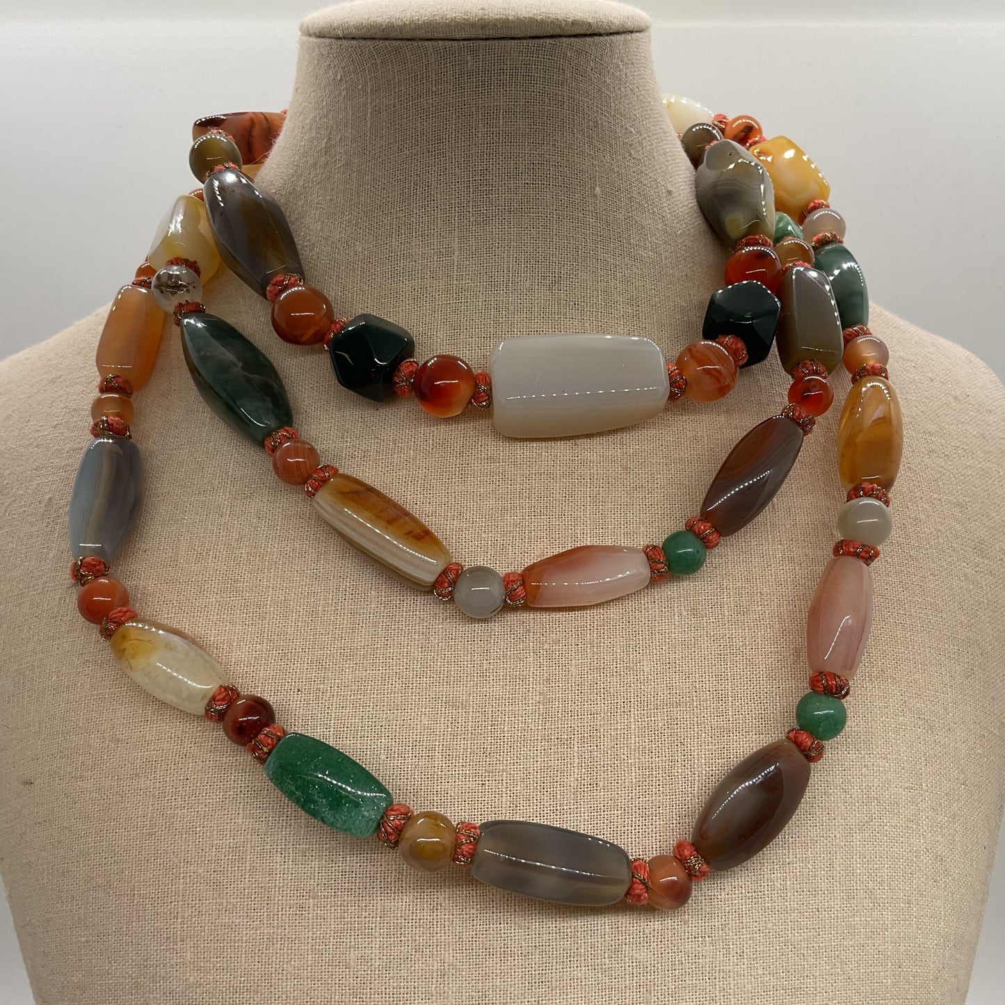 Multi Gemstone LONG Beaded Knotted Necklace- 53"