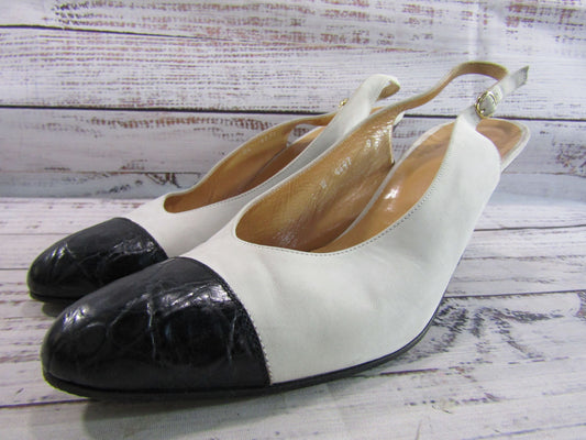 Vintage Ralph Lauren Women's Light Gray Slingback Sandal Size 9 AA Made in Italy