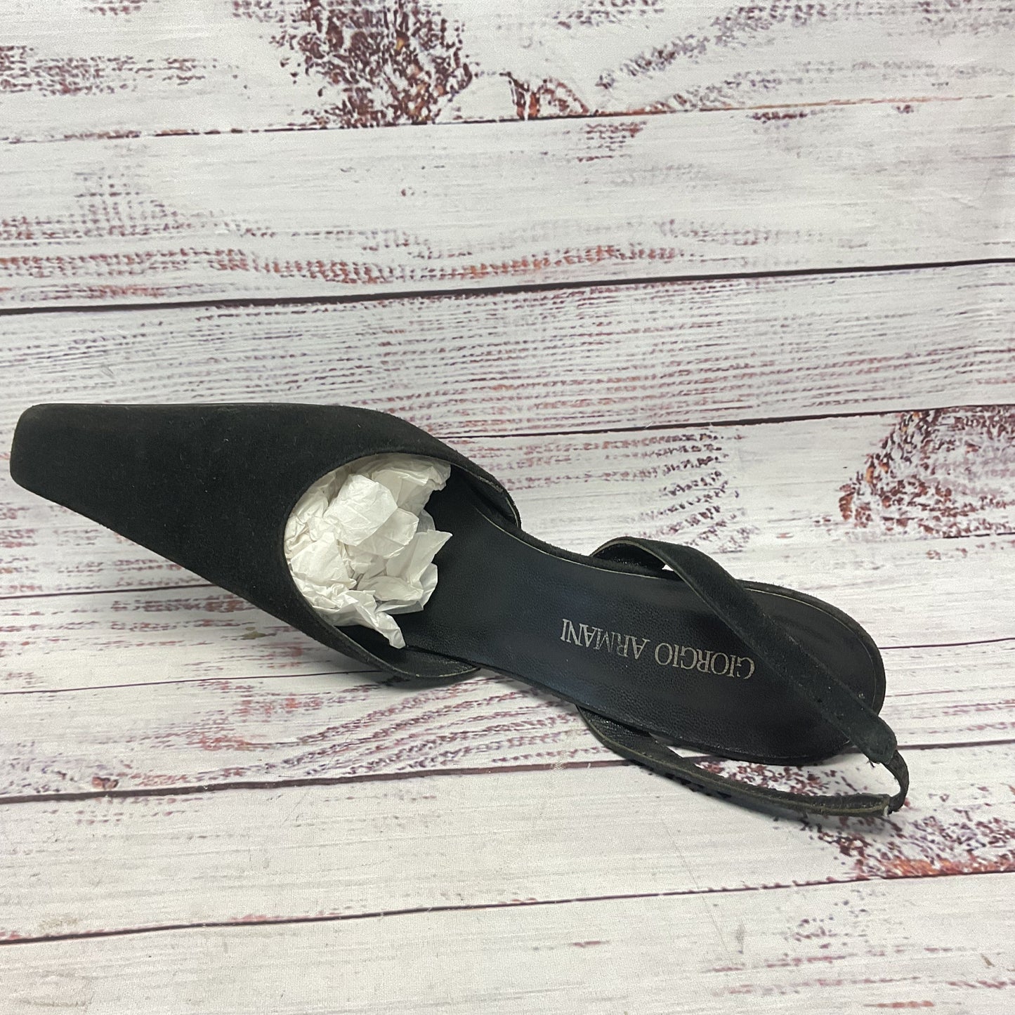 Giorgio Armani Black Suede Slingback Heel Women Size 8