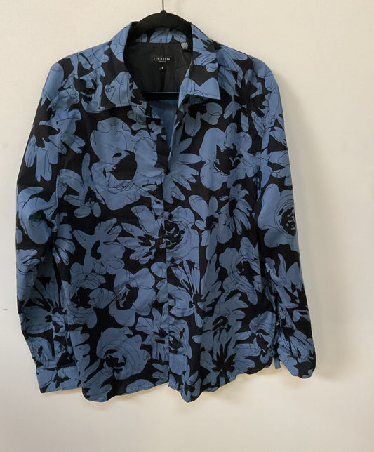 NWT Ted Baker Blue and Black Floral Print Long Sleeve Shirt Size 6