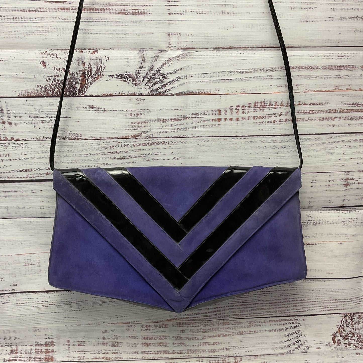 Vintage Charles Jourdan Purple Suede Black Design Purse 11.5x2.5x7