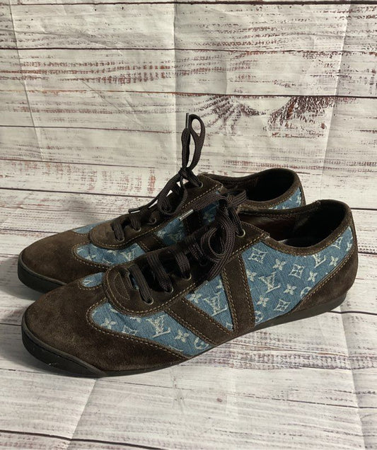 Louis Vuitton Monogram Sneaker Denim Brown Suede Men's Size 10.5