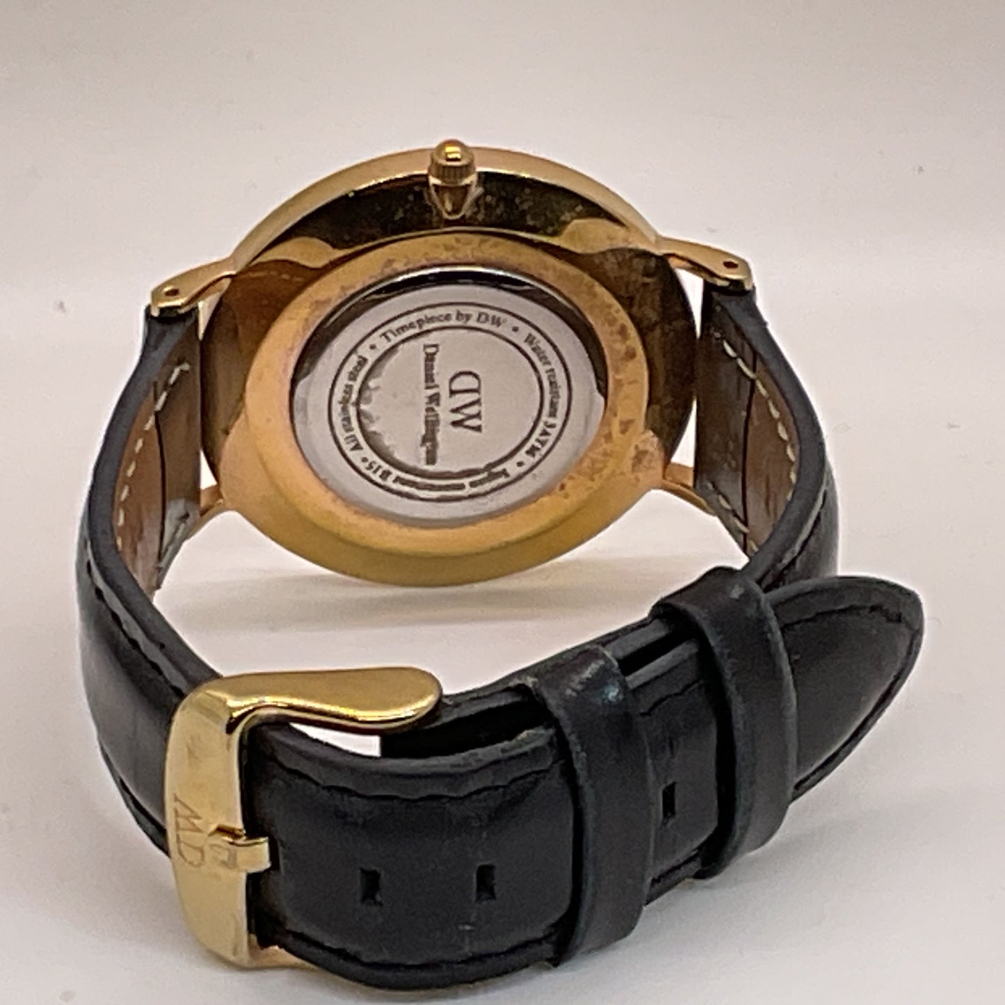 DANIEL WELLINGTON Men's Gold Tone Black Leather Band Watch