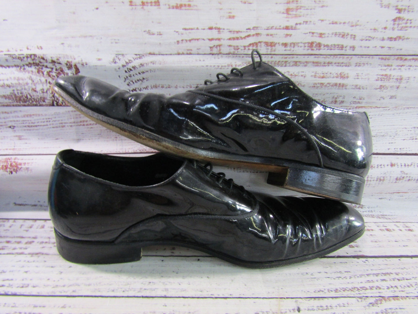 Vintage Yves Saint Laurent Men's Black Patent Leather Tuxedo Dress Shoes Size 8