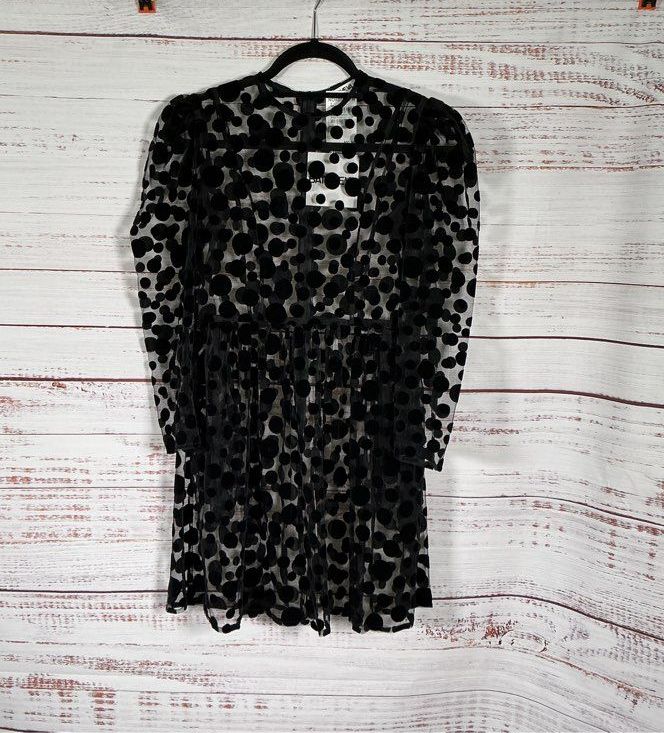 NWT Women's Batsheva Black Polka Dot Sheer Mini Prairie Dress Size 0 Retail $400
